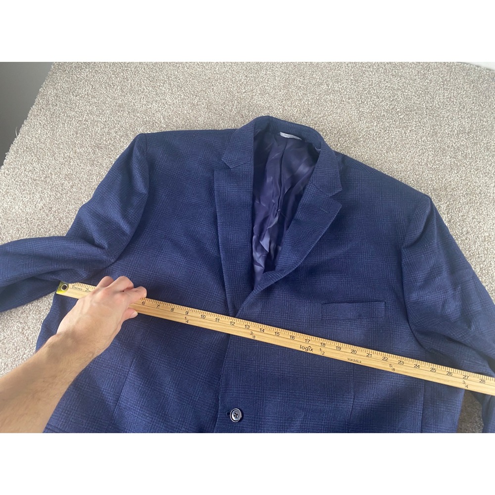 Ralph Lauren Mens 54R Navy Blue 100% Wool Micro Plaid Two Button Blazer Jacket - Picture 9 of 12
